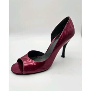 Stuart Weitzman Peep Toe Stiletto Pumps Magenta Glossy Patent Leather Sz 8